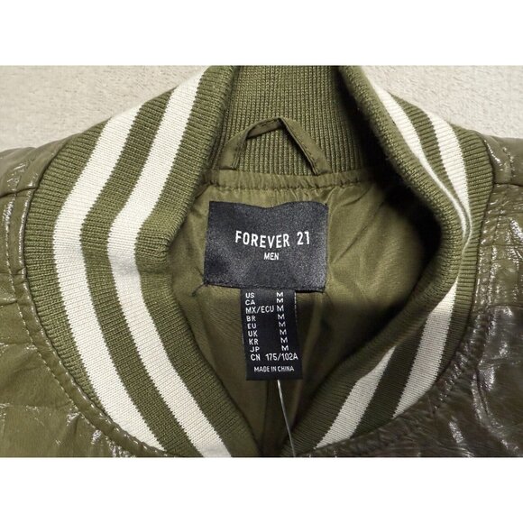 Size M Forever 21 Faux Croc Bomber Jacket Olive Green. - Picture 4 of 12